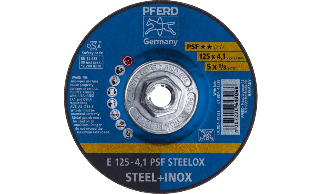 5" x 1/8 Grinding Wheel, 5/8-11 Thd. PSF STEELOX - Type 27
